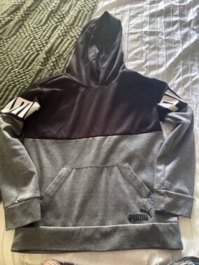 PUMA boys  Two-Tone Black and Gray Pullover Hoodie